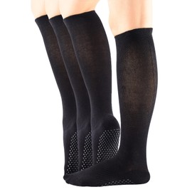Women's 3-Pack Pure Black Cushioned Odor Control Knee High Non Slid Gel Grips Yoga Pilate Barre Dance Socks, Size 5-9
