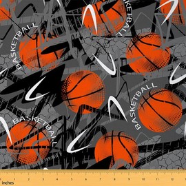 Feelyou Basketball Upholstery Fabric, Gaming Sports Fabric by The Yard, Ball Games Decorative Fabric for Upholstery and Home DIY Projects, Gift for Basketball Lover Outdoor Fabric, 1 Yard, Orange