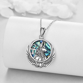 YFN Anubis Necklace Sterling Silver Egyptian Pendant Abalone Shell Egypt Jewelry Gifts for Women Men