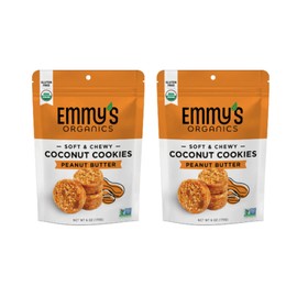 Emmy's Organics, Coconut Cookies - Peanut Butter, 6 oz (Pack of 2) | Gluten-Free Organic Cookies, Vegan, Paleo-Friendly