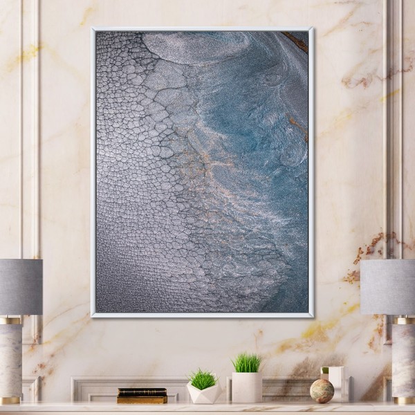 Designart "Luxury Grey And Blue Fluid Art IV" Abstract Framed