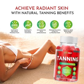 Tanning Gummies for Women - Self Tan Supplement That Work Fast Without Sun - Skin Health Glow Up Sunless Tan Daily Oral Chews - Sugar Free Vegan with Beta Carotene Astaxanthin Lycopene & Vitamins