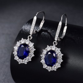 PRETTERY Sterling Silver Blue Sapphire Drop Earrings Necklace Jewellery Set for Women,Silver Pandent Necklace and Dangle Drop Earrings with Blue Cubic Zirconia (Earrings)