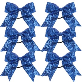 Metallic Sequin and Holographic 6 Inch Cheer Bow Cheerleader Cheerleading Jumbo Cheer Bow Hair Tie Hair Bow School… (Columbia Blue)