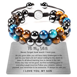 BOCHOI To My Son Leather Bracelet for Men - Natural Stone Inspirational Gift for Birthday, Graduation - Men's Bracelet