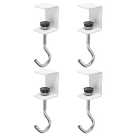 PATIKIL Desk Hook, 4Pcs Desk Mount Bag Holder Hook Square J Hooks for Hanging Bag Backpack Under Desk Clamp Purse Adjustable Headphone Table Closet Door Under Counter, White