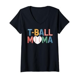 Womens T-BALL Mama Colorful Heart Design for Moms V-Neck T-Shirt