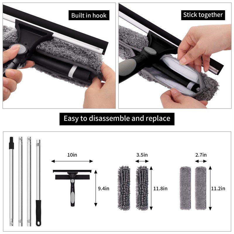Professional 72'' Window Squeegee Cleaning Washing Tool/Kit with Extension Pole,