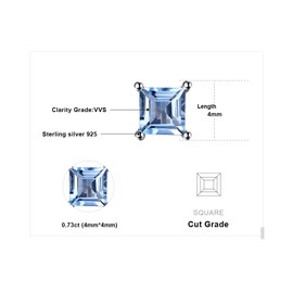 JewelryPalace Square 0.7ct Natural Topaz Stud Earrings for Women, Blue Solitaire Simulated Gemstone 925 Sterling Silver 14k White Gold Plated Earrings for Girls, Anniversary Earrings for Her