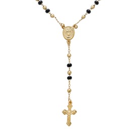 Bling Jewelry Religious Black & Gold Bead Blessed Mother Virgin Mary Rosary Beads Crucifix Cross Necklace for Women Teen Gold Plated