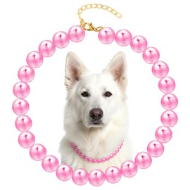 Ymapinc Chunky Pearl Pink Dog Collar, Adjustable Pearl Necklace for Dogs, Fancy Beaded Collar for Female Dogs