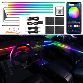 Dreamcolor Acrylic Interior Car LED Strip Light with Wireless APP, RGB 6 in 1 with 175 inches 612 LEDs Fiber Optic Car Ambient Lighting Kits, Dynamic Chasing Music Sync Neon LED Strip Lights for Car