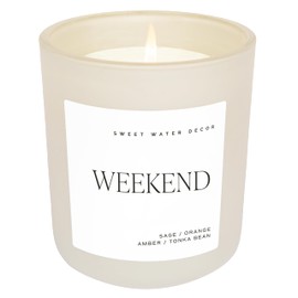 Sweet Water Decor Weekend Candle | Citrus, Grapefruit, Sage, Amber, and Tonka Fall Scented Soy Candles for Home | 15oz Tan Jar, 70+ Hour Burn Time, Made in the USA