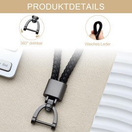 YSHODGU Leder Schlüsselanhänger mit D Ring, Geflochtenes Schlüsselband für Auto & Motorrad, Stylisches Ersatz Zubehör