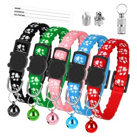 AKlamater 5Pcs Cat Collars with Bells Adjustable Kitten Collar Quick Release Safety Collar with Anti-lost Tags for Cats, Kitten, Small Pet