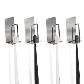 Yagoo 4 Pcs Adhesive Toothbrush Holders，304 Stainless Steel Toothbrush Holders Wall Mounted Electric Toothbrush Holder for Bathrooms Accessories (4, Silver)