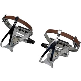 Racing Bike Pedal with Cage and Loops Leather Strap