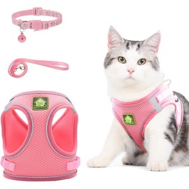 Arnes Gato, Arnés para Gato con Correa y Collares, Arnes Gato Ajustable, Arnes para Perro Pequeño, Chaleco Suave Cómodo Reflectante Transpirable para