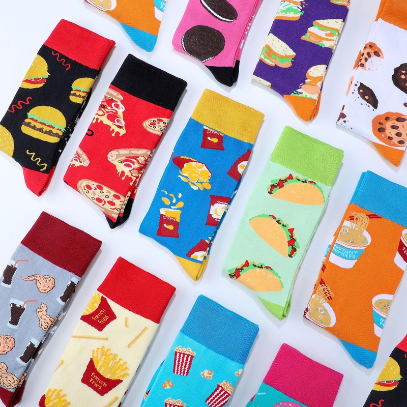 Leumoi 12 Pairs Snack Socks Food Theme Crew Socks French
