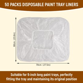 50Pcs Disposable Paint Tray Liners 60x70cm Paint Pan Liners Transparent Elastic Paint Roller Tray Liners Paint Pads for Walls and Ceilings Painting