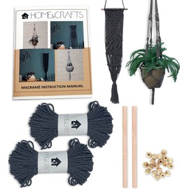 Macrame Set for Beginners with Instructions - 100 m 3 mm Macrame Cord with Dowels, Beads and 4 Design Books (Grey)