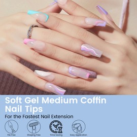 Wilfniee Puntas de Uñas Cuadradas Medianas: 504Cs, Gel Suave Transparente, Cuadradas, Preformadas, 12 Tamaños, Cobertura Total, Uñas Postizas A Presión para Uñas Acrílicas, Uñas de Salón Caseras.