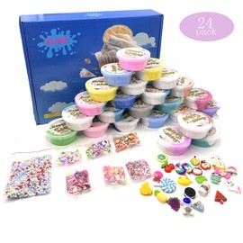 wtelnbton Slime Set Butter Slime Kit 24 Packed Two-Toned Scented Containers, Assorted Colors and Designs，Soft and Bouncy Non-Sticky Slime Party Gifts for Girls and Boys