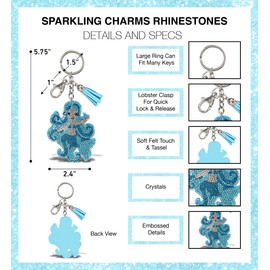 Aqua79 Blue Mermaid Keychain - Sparkling Rhinestones Charm with Tassel, Fashionable Stylish Polyester PU Cute Key Ring Bling Crystal Jewelry Accessory with Clasp