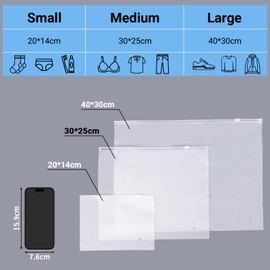 Svaldo Zip Bags for Clothes, 20Pcs 30 * 25cm Storage Bag, Maternity Organiser Bags, Reusable Travel Storage Bag, Frosted Clear Zip Bags for Cosmetics, Documents, Toys (With Vent Holes)