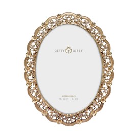 GIFTY GIFTY Victorian Oval Photo Frame / 6x8 In | For Vertical Display on Tabletops | Perfect for Home Decor, Wedding, Vacation, Graduation, Or Any Milestone Photos (Gold)