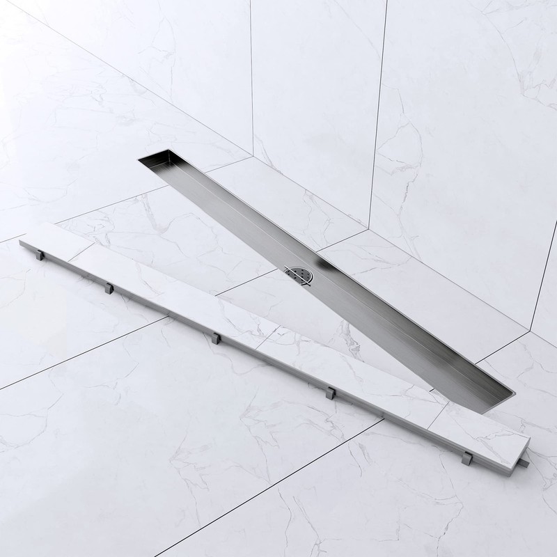 Hydroware Linear Shower Drain with Tile Insert Grate, Stainless Steel