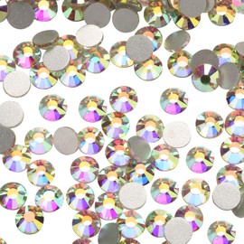 Jollin 144pcs Glue Fix Crystal Flatback Rhinestones Glass Diamantes Gems for Crafting Nail Art Crafts Decorations Clothes Shoes 10.0mm (ss50, Crystal AB)
