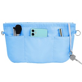 Grantop Handbag Organiser Nylon, Handbag Organiser with Key Ring, Bag Organiser Felt Bag in Bag Organiser, Inner Pockets for Handbags with Key Chain (Blue L)