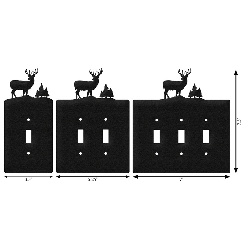 SWEN Products Deer Wildlife Wall Plate Cover (Double Switch, Black)