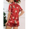 MyFav Womens Christmas Print Pyjamas Set Contrast Piping Satin Silk