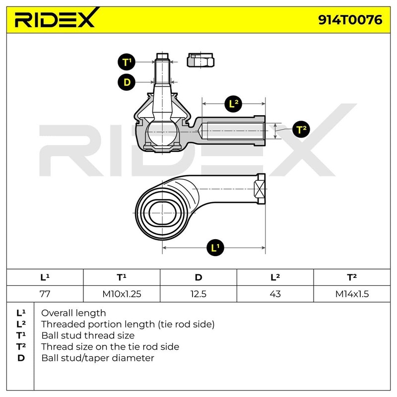 Ridex 914T0076 Tie Rod End RH Tie Rod End Steering