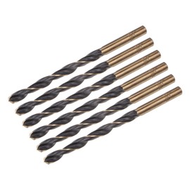 sourcing map 6pcs Jobber Drill Bits 5.5mm (0.217") Black Nitride & Gold Titanium Coated M2 High Speed Steel (HSS) Twist Drill Bits for Stainless Steel Aluminum Alloy Metal