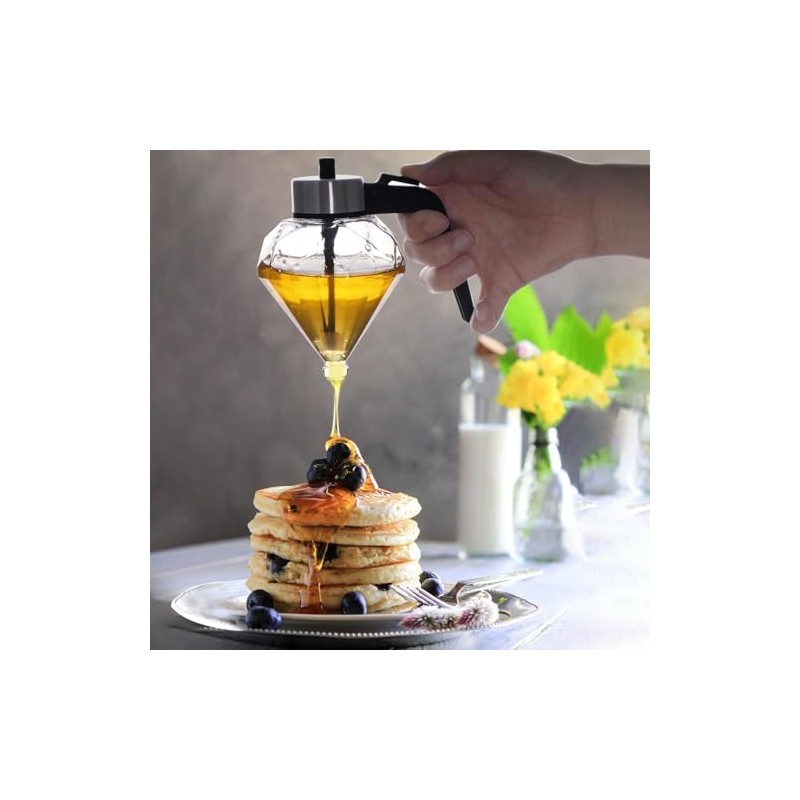 Honey/Syrup Dispenser -Premium No Drip Design, Elegant Diamond Shape with