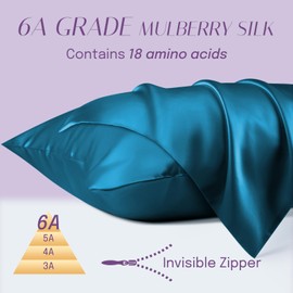 OLESILK 100% Silk Pillowcase for Hair and Skin, Both Sides 16 Momme Real Natural Mulberry Silk, with Hidden Zipper and Gift Box, 1pc, Peacock Blue, 50x75cm
