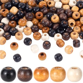 Mxxipp 100pcs Large Hole Wooden Craft Beads, 9x10mm Round Natural Wood Hair Bead, Vintage Rosary Loose Spacer for Jewelry Necklace Bracelet Making DIY Macrame Braids Craft - 5 Colors