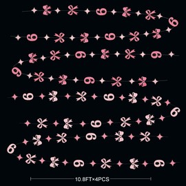 Glitter Pink 6th Bow Birthday Decorations Hot Pink Conquette Bow Garland Streamer Banner Backdrop for Girls Happy 6th Birthday Slayin' Since 2020 Cheers to 6 Years Old Anniversary Party Supplies