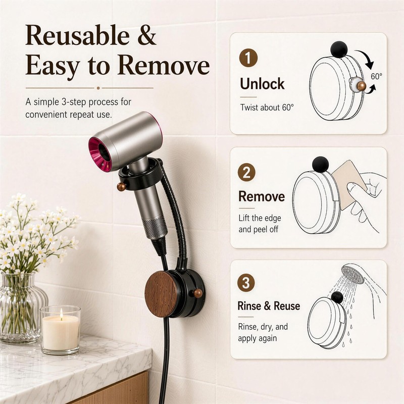Hands Free Hair Dryer Holder Wall Mount, Reusable Suction Cup