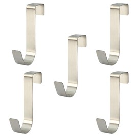 5 Pcs Single Over Door Hooks, Z-Shaped Sturdy Hooks, Cabinet Drawer Hanger Hook, Reversible Hanging Hooks, Stainless Steel Versatile Coat Hooks, for Doorways, Bedrooms, Kitchens and Closets(Silver)