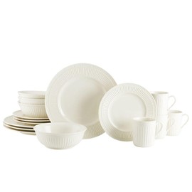 Mikasa Italian Countryside 16-Piece Dinnerware Set - Classic White Porcelain with Fluted Bands, Service for 4 - Dinner Plates, Salad Plates, Bowls, and Mugs, Microwave & Dishwasher Safe
