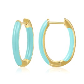 MESOVOR 18K Gold Plated Enamel Color Hoop Earrings, U-Shaped Small Lightweight Huggie Earrings Gifts for Women Girls (Blue)