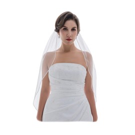 SAMKY 1T 1 Tier 1/8" Ribbon Edge Wedding Veil - White Fingertip Length 36" V548
