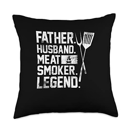 Father Husband Meat Smoker grilling Steak cooking Beef Roast Throw Pillow