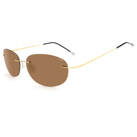 RONSOU Ultra-light Rimless Pure Titanium Colorful Fashion Polarized Sunglasses for Men and Women Golden Frame Brown Lens