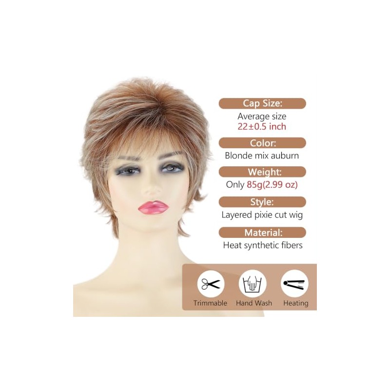 TISHINING Pelucas Cortas De Corte Pixie Rubio Mixto Para Mujeres