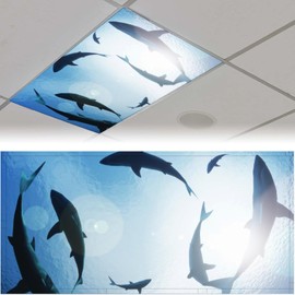 2 Pcs Fluorescent Light Covers for Ceiling Lights,Marine Life Magnetic Light Covers with 10 Magnets Fluorescent Light Filters for School Classroom Home Office Drop Ceiling Lamp Decor 4 x 2 Feet
